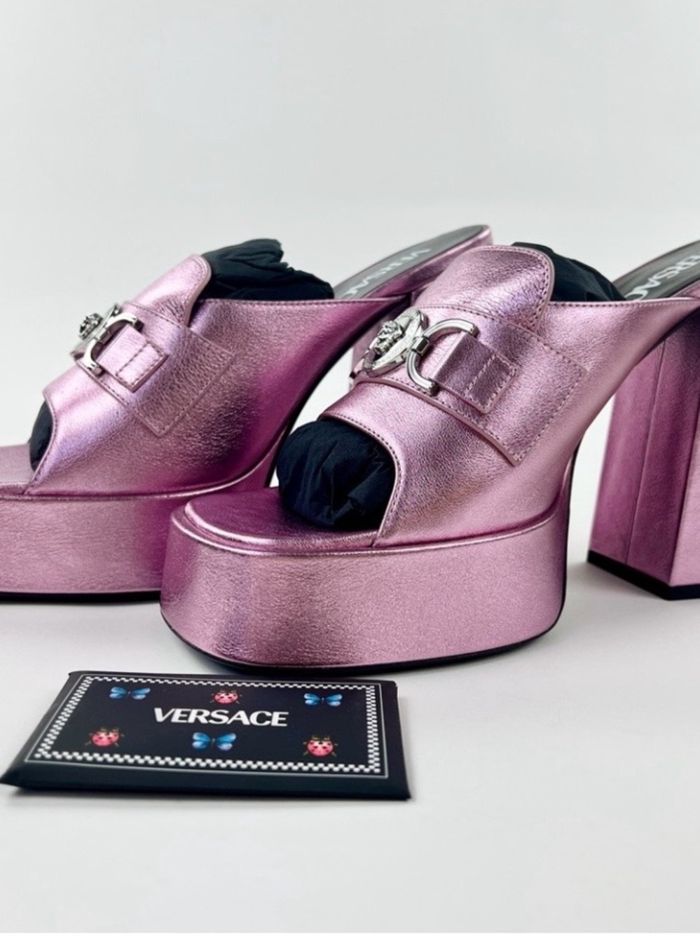 Versace Authentic  Metallic Pink Platform Mule Heels